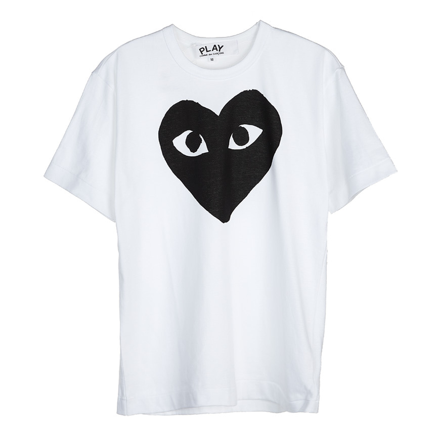 [꼼데가르송]  남성 하트 로고 반팔 티셔츠  P1T070 WHITE BLACK
