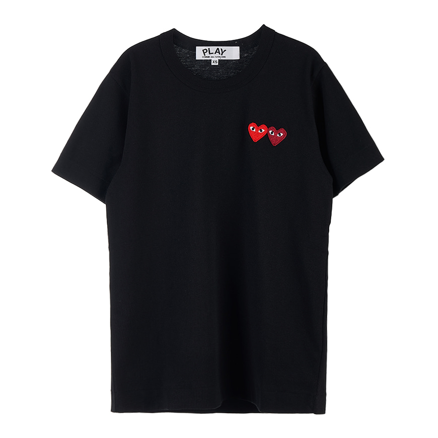 [라벨루쏘] [꼼데가르송] [22SS] 더블 하트 로고 와펜 여성 티셔츠 P1T225 BLACK