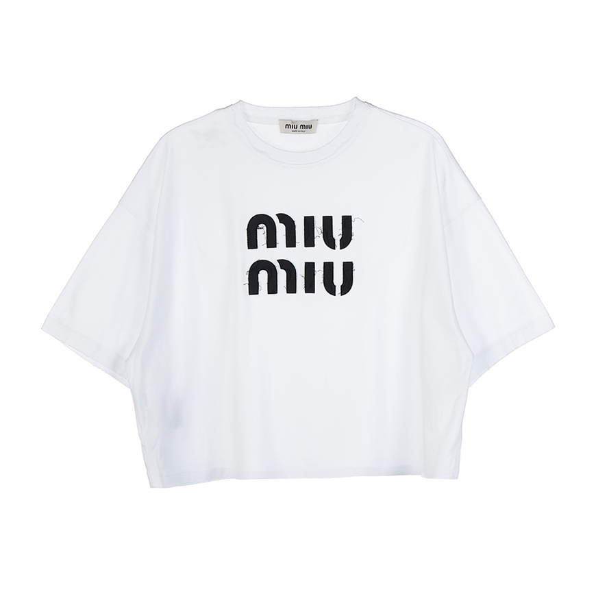 [미우미우]여성 로고 크롭 티셔츠MJN445 12LZ F0009